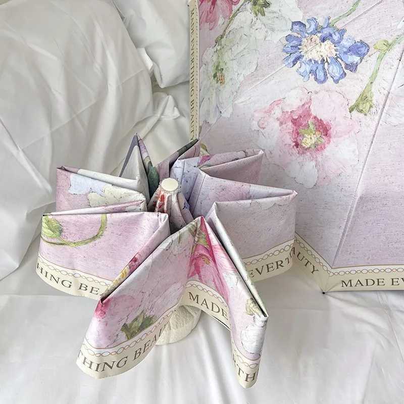 Retro oil painting folding umbrella for women with high appearance sun and rain dual-purpose sun umbrella sun protection ultraM251122