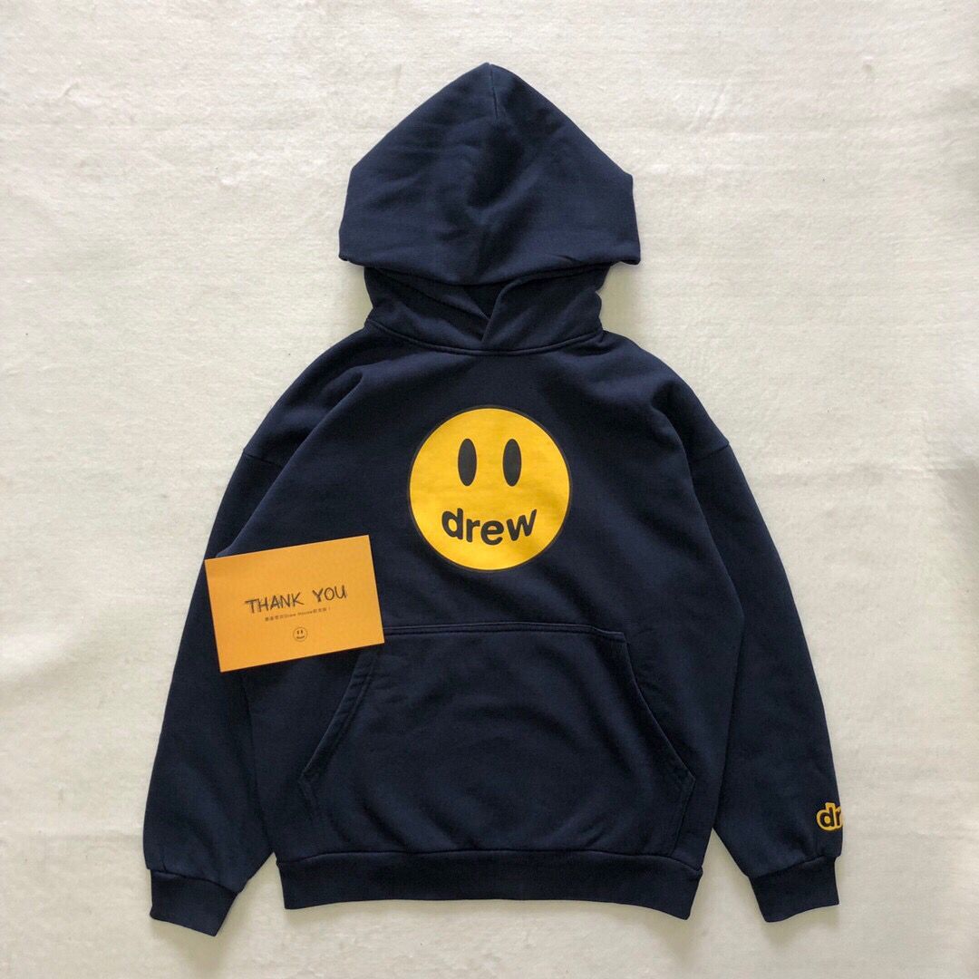 Drew House Justin Bieber's DREW smiling face fleece-lined hoodie for men and women loose-fitting street long-sleeve hooded sweater