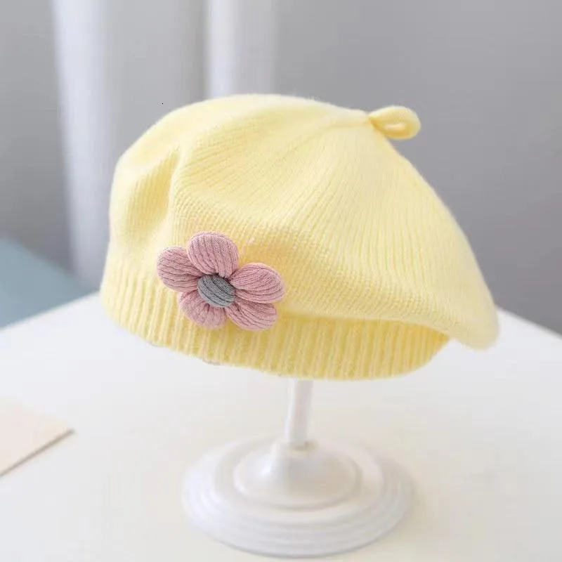 Flower Treasure Baby Thunder Hat Winter Warm Knitted Bean Girl Korean Preschool Princess Artist Solid Color Paint 250414z