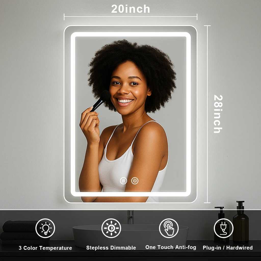 20x28 inch LED Bathroom Mirror Vanity Mirrors with Backlit Lights Fogless Makeup Mirror Wall Mounted with Demister M251122