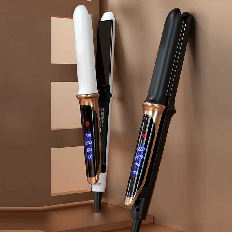 Household portable 2-in-1 LCD display ceramic plate hair straightener iron and electric hair brush styling toolT251122
