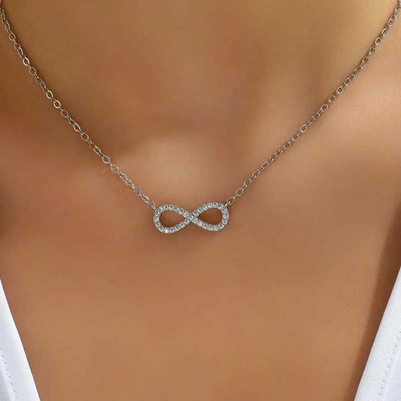 Fashion Simple Stainless Steel Infinity Pendant Necklace for Women Classic Lucky Zircon Love You Forever Jewelry Birthday GiftT251122