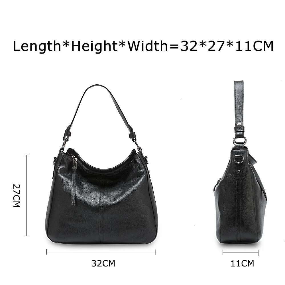 Zency Genuine Leather Elegant Women Shoulder Bag Classic Black Hobos Roomy Casual Tote Handbag Crossbody Messenger Grey Bag
