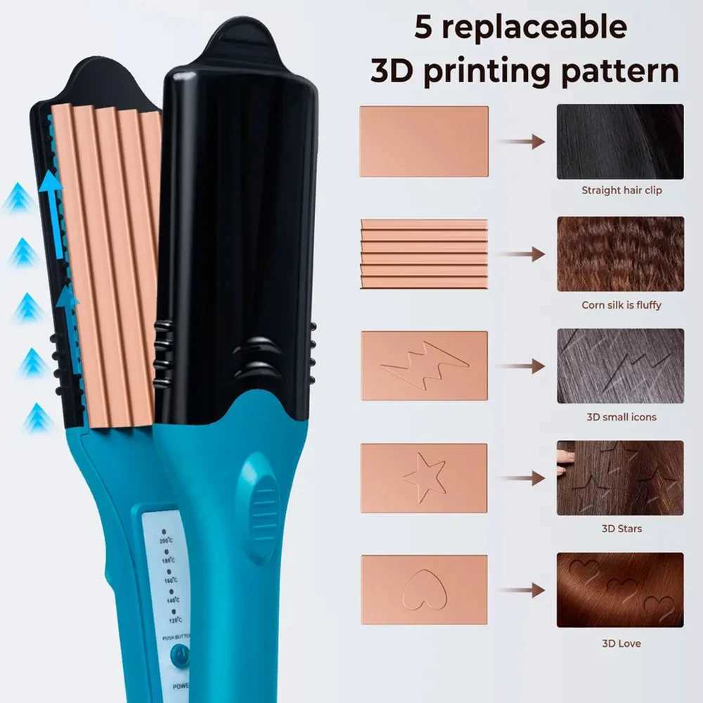 DIY 3D Print Pattern Titanium Plate Hair Straightener Crimping Flat Iron Comes with 5 Different Plates Star Lightning Bolt HeartT251122