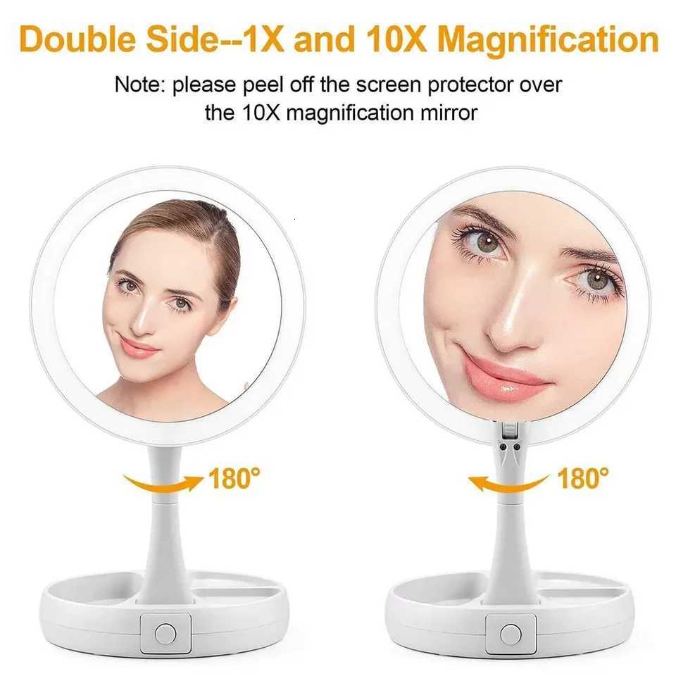 Dry Battery/USB Dual Purpose Double-Sided Mirror LED Makeup Mirror Portable Makeup Mirror Makeup Light With 10XMagnification M251122