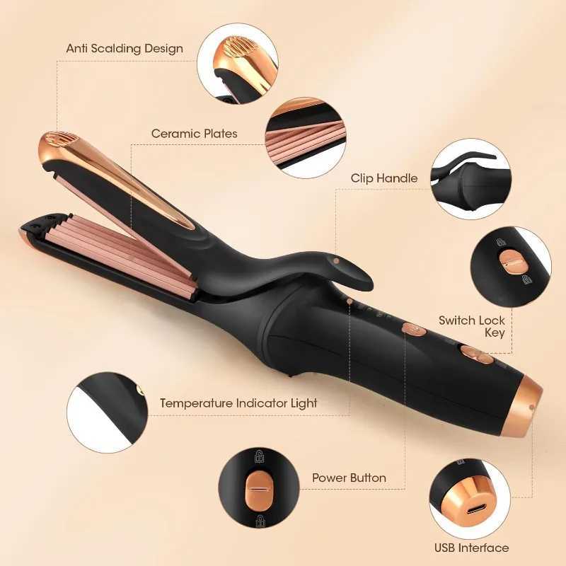 Mini Wireless Hair Crimper Rechargeable Crimping Iron Hair Crimper 3 Temperature Control Corn Krimping Safety Crimper Hair IronT251122