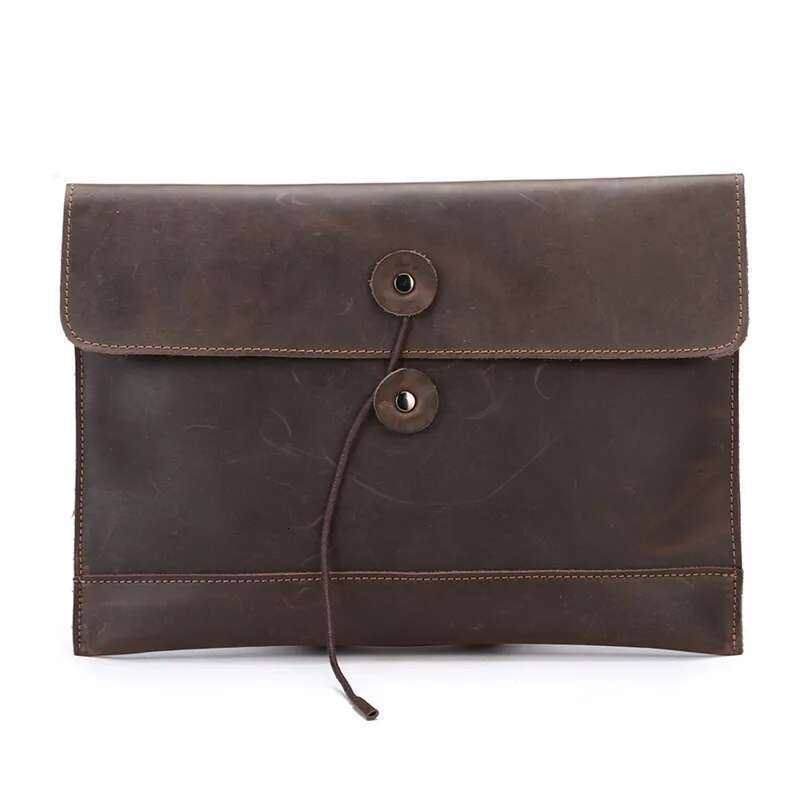 Thick Crazy Horse Genuine Leather Document Bag A4 Men Briefcase Portfolio Brown Clutch Purse Envelope Bags For Ipad Vintage