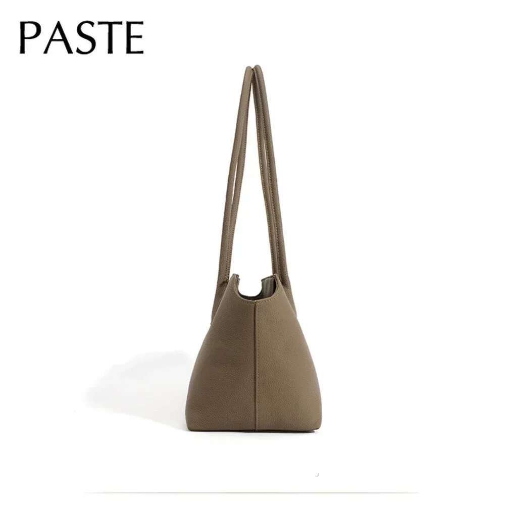 New Brand Designer No Long Handle Tote Grey Simple Genuine Leather Women Handbag Large Commuter Female Armpit Shoulder Bag Bag