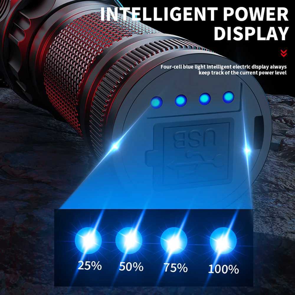 100000 Lumen Super Bright Spotlight Long Range LED Flashlight Built-in Battery USB Charging Waterproof Portable Camping Torch C251122