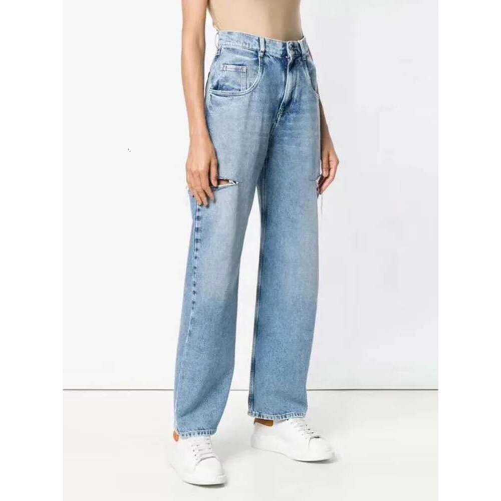 DEAT Women's Loose High Waist Wide Leg Denim Pants Hollow Out Blue Long Straight Jeans Spring 2025 New Fashion L2901h