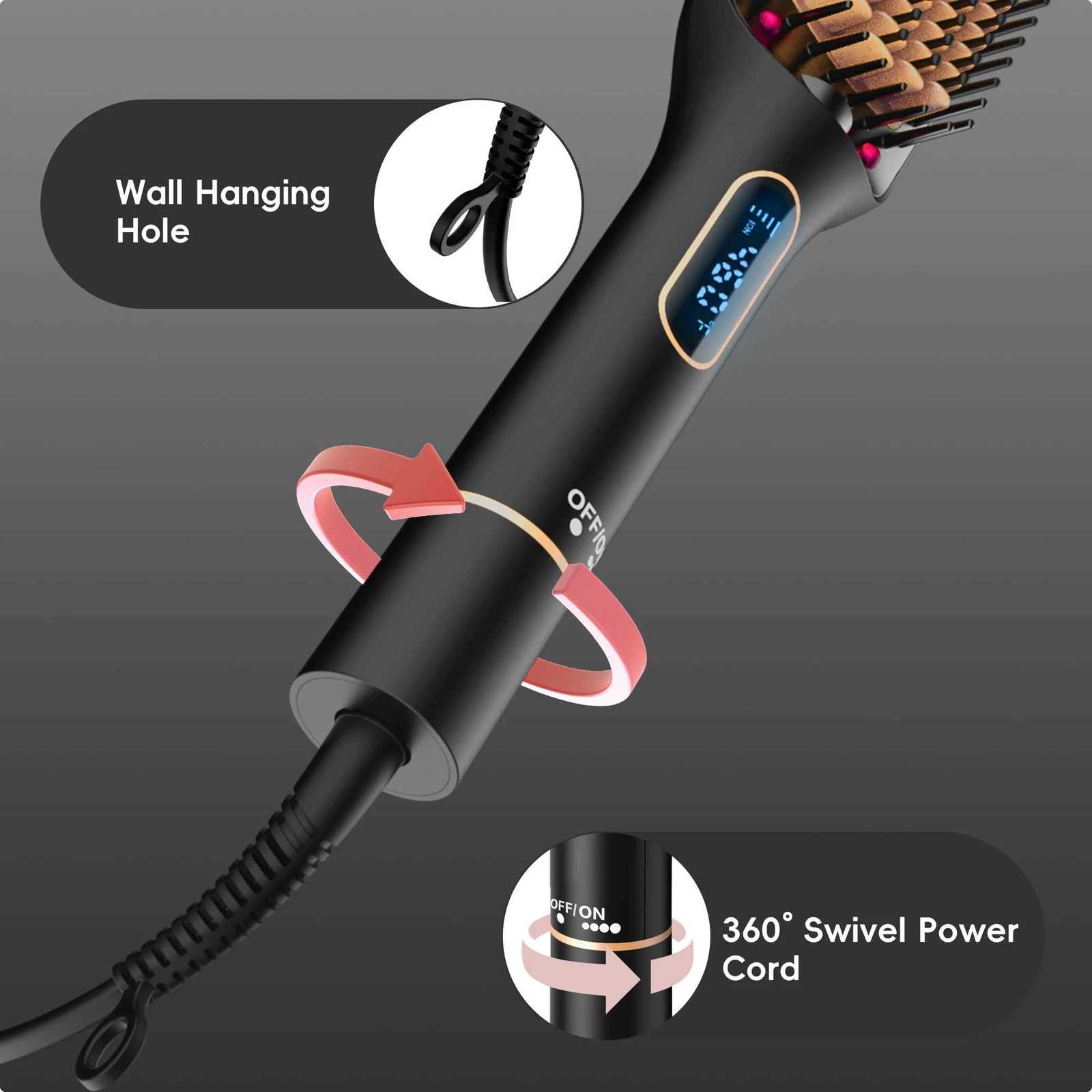 Nic Hair Straightener Brush Hair Straightening Iron Brush Auto-Off LED Display Hair Straightener Comb for WomenT251122
