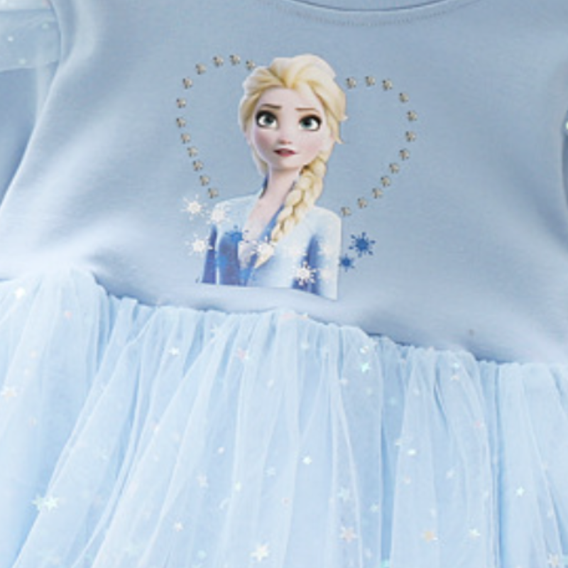 DISNEY kids designer clothes Girl's cotton long-sleeved mesh dress little girl's star Elsa princess dress children's designer clothing 