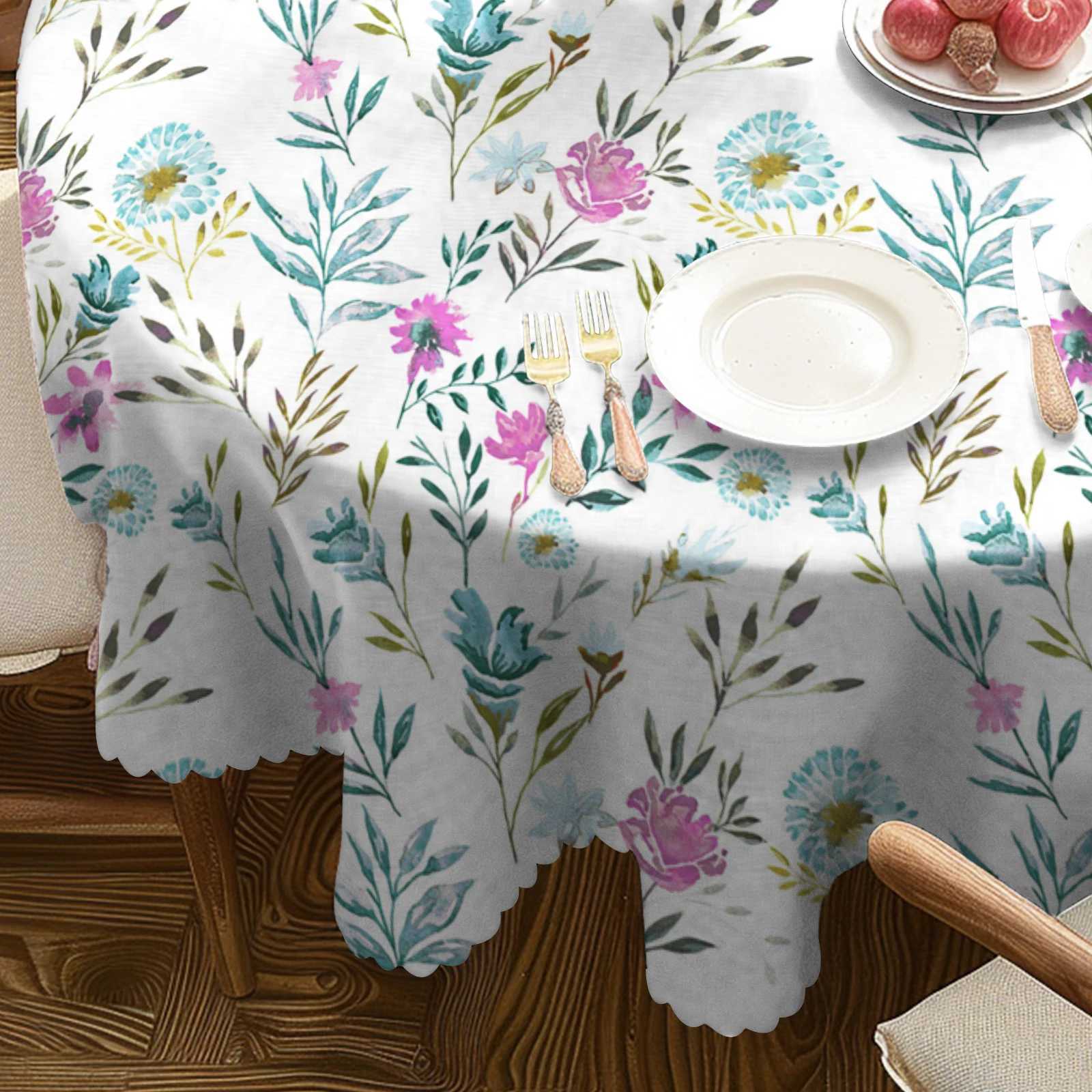 1 Piece Floral Print Tablecloth 4 SelfAdhesiveS tickersE mbossedE dgesS uitablef orH omeK itchenL ivingR oomD iningT ableB alconyC offeeT ableH oliday
