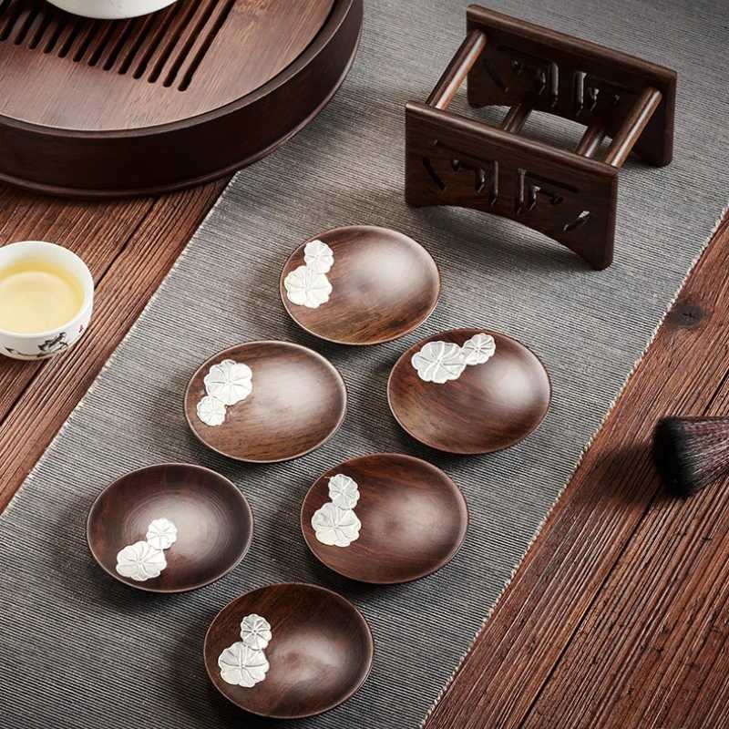 GIANXI Ebony Coaster Coffee Coaster Wooden Hot Mat Tea Dish Solid Wood Chinese Kungfu Tea Coaster Set Kungfu Tea Cup 7-piece Set C251122