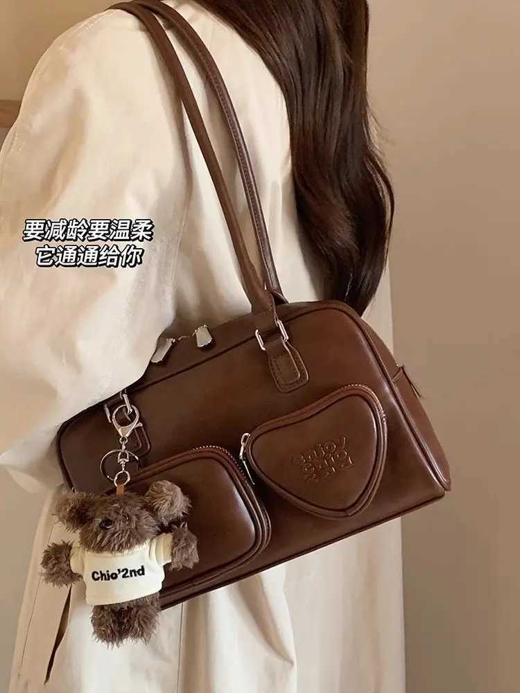 JIAERDI Vintage Coffee Shoulder Bags Handbag Hot Girls Leather Pocket Y2k Underarm Bag Ladies Retro Boston Pillow Bag Women NewT251122
