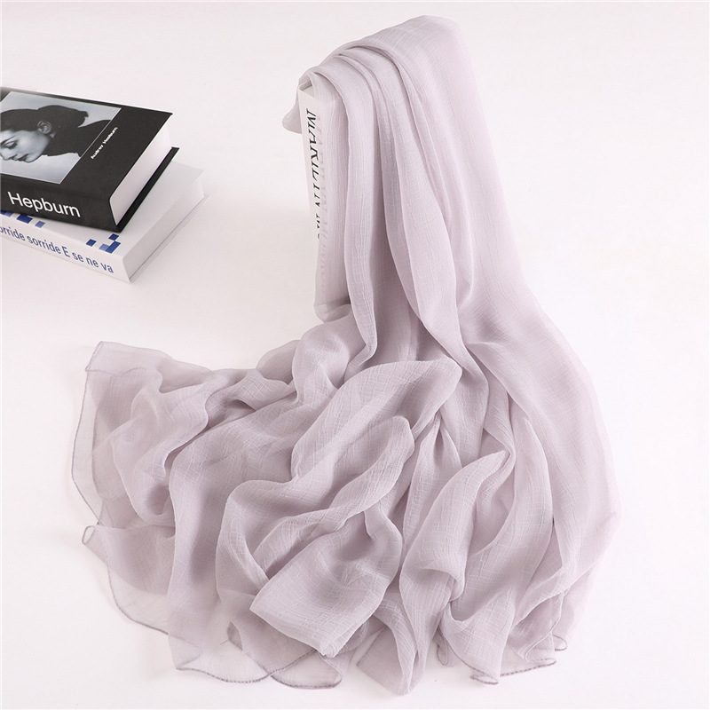 K500 Solid color silk scarf sun protection shawl versatile scarf imitation silk ladies holiday beach towel head scarf crocodile wrinkle thin