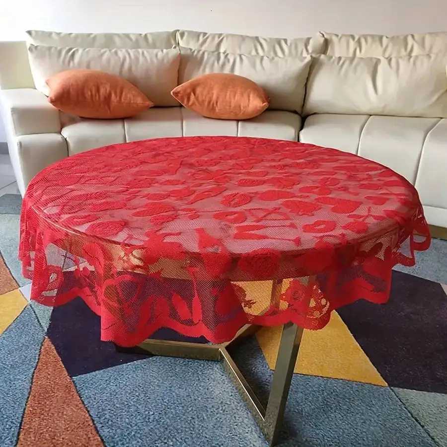 1pc red Cupid little bear angel round lace tablecloth for Valentines Day suitable for home decoration at a commemorative party C251122