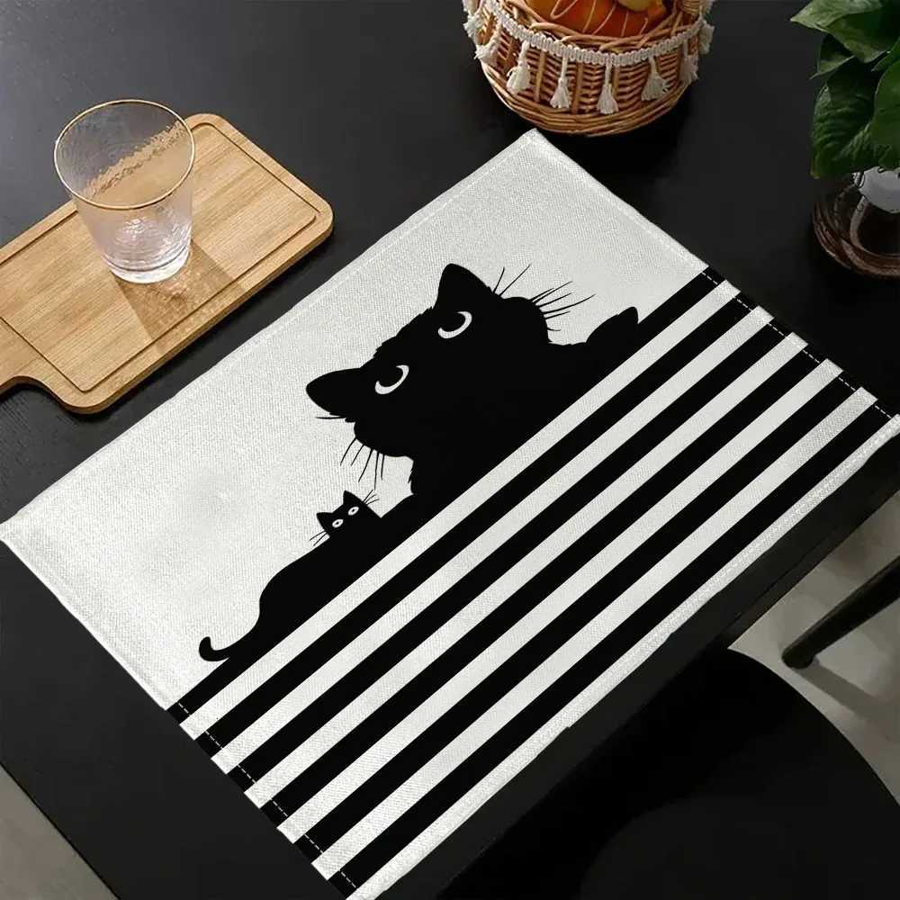 1/4/8PC Aesthetic Cute Cat Placemats Summer Floral and Herbs Plastic Washable Place MatsWatercolor Flower Table Mats C251122