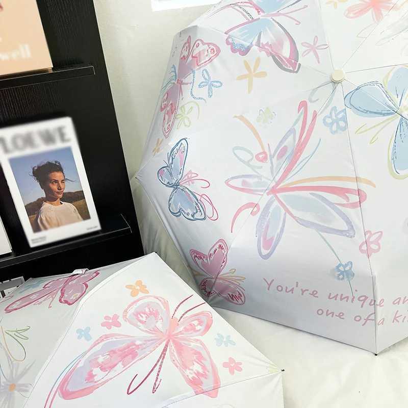 Butterfly Pattern Umbrella for Both Rain and Sun Protection UV Resistant Automatic Sunshade Compact and Portable SunshadeM251122