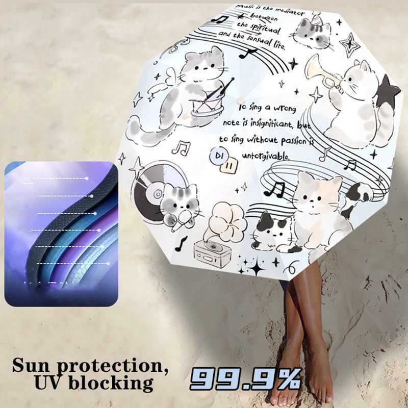 Umbrella Music Cat Fashion Automatic sun umbrellas Wind rain UV resistant Anti rebound portable folding rain umbrella ParasolM251122