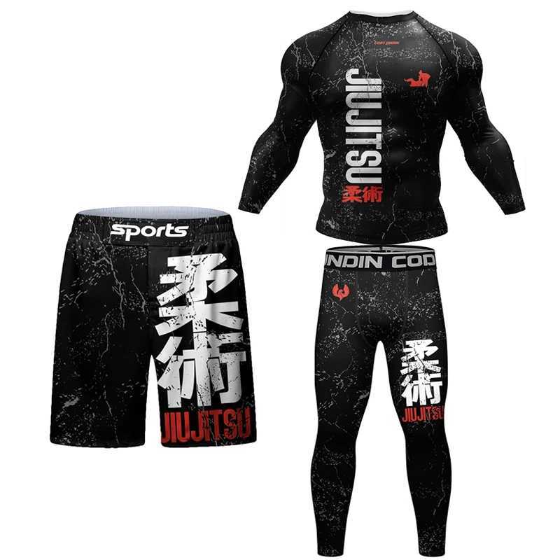 New kimono jujitsu mens Rashguard Mma T-shirt+pants 4pcs/set Muay Thai shorts Bjj Rashguard gym boxing jersey sportswear W250422