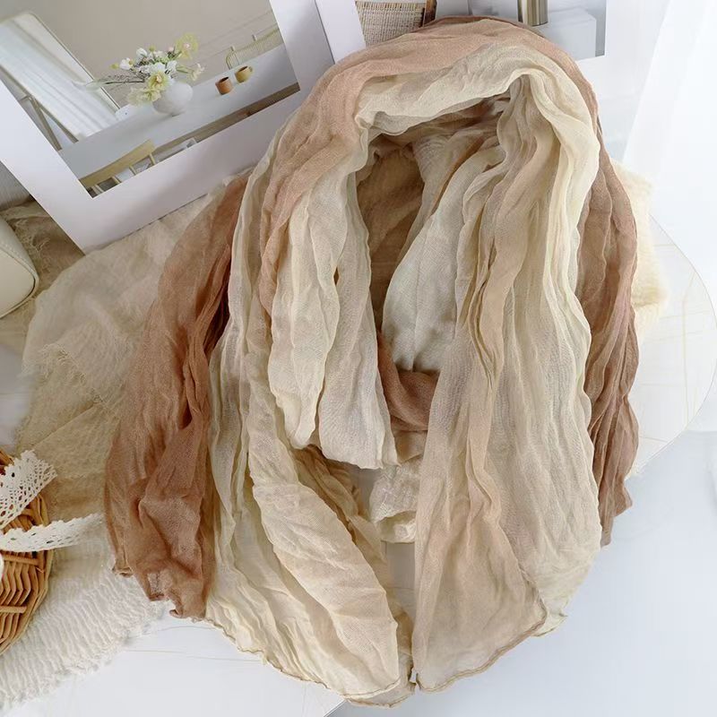T526 wrinkled cotton and linen textured scarf versatile silk scarf shawl autumn and winter fashion women's neck scarf