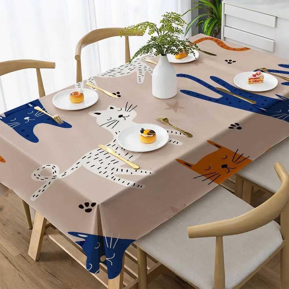 Cute Cartoon Dinosaur/Cat/Rabbit Rectangular Tablecloth - Stain-Resistant For Kitchen Coffee Tables Daily Use C251122