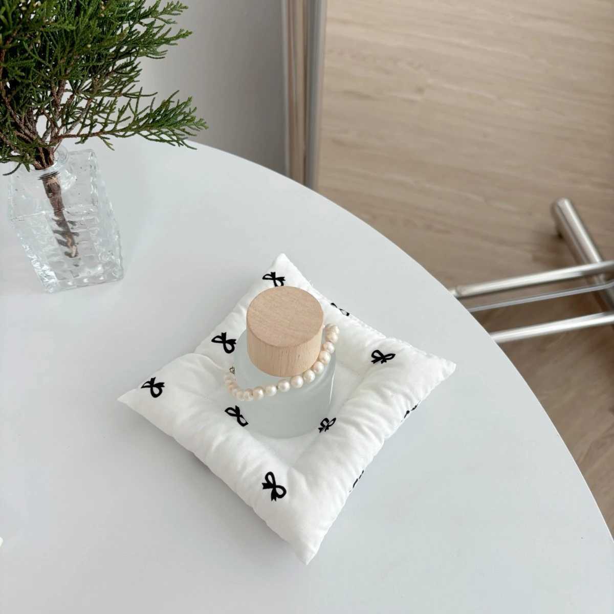 Black and white polka dot bow clip cotton coaster multi-color photography prop square insulation pad desktop decoration C251122