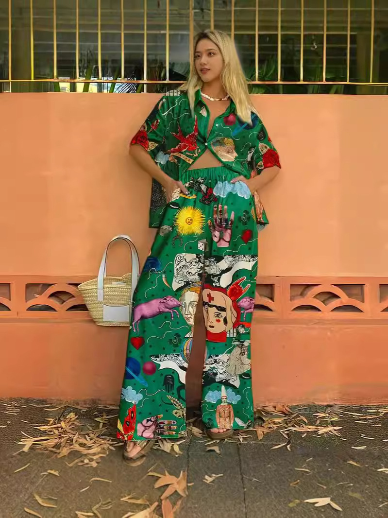 Spring and Summer 2023 New Ice Pamas Women's Long-sleeved Silk Lapel Home Suit Fashionable Ins Style
