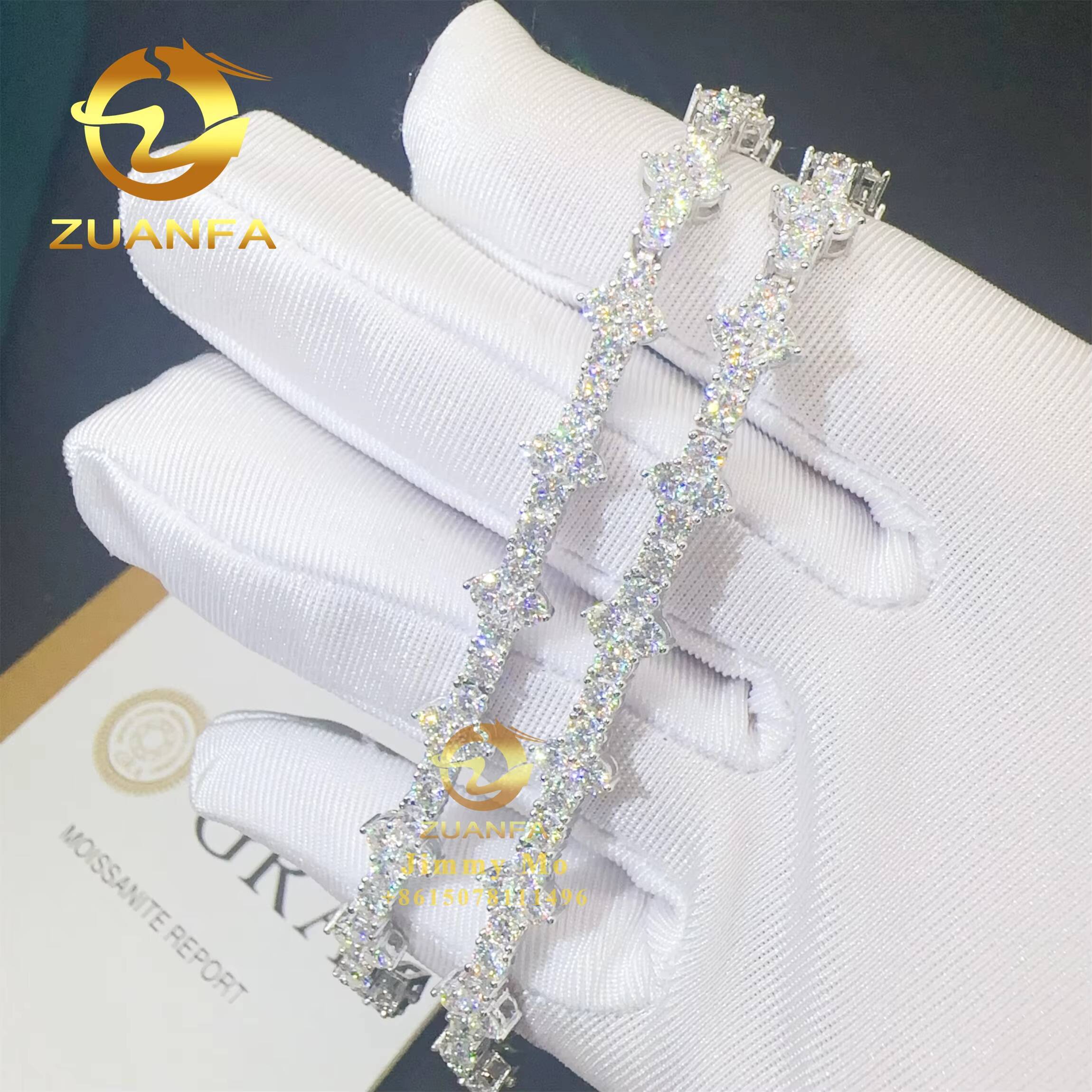 Best Selling 3mm 925 Sterling Silver Man Luxury Hip Hop Jewelry D Moissanite Diamond VVS1 Cluster Tennis Chain Bracelets