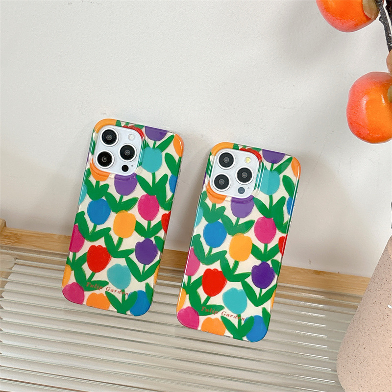 Fresh Colorful Tulip Phone Case for iPhone 16/15 Pro Max New High-end Protective Case iPhone 14/13