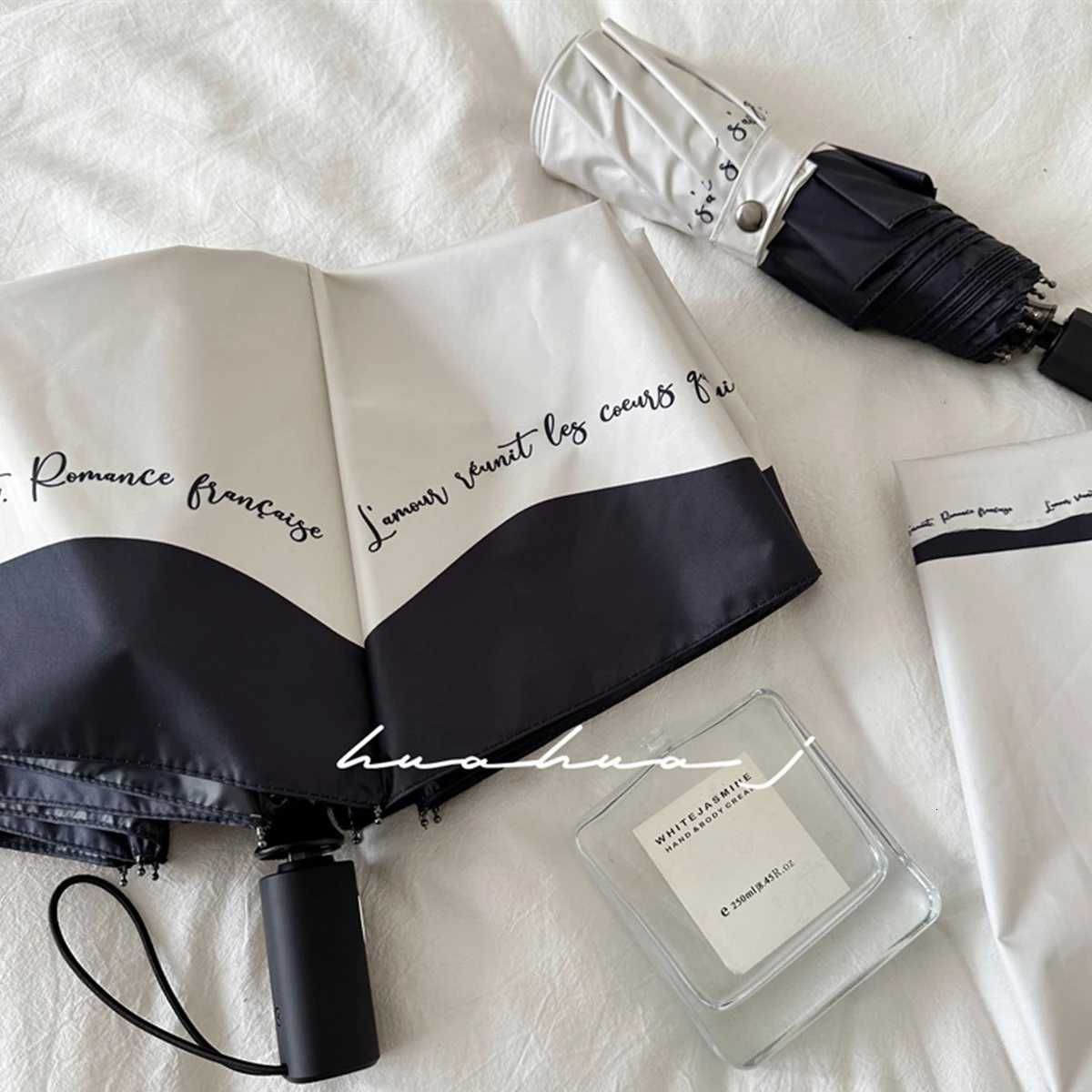 Romantic French Umbrella Automatic Sunscreen and Rainproof Dual purpose Black and White Splicing UV resistant Sunshade UmbrellaM251122