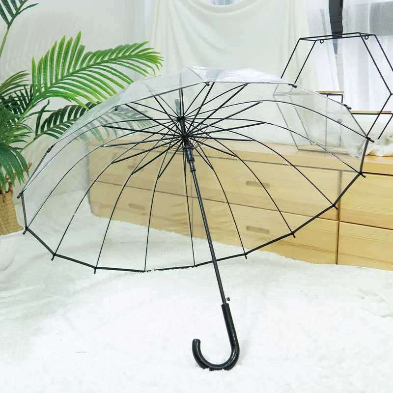 Transparent Umbrella Long Handle Thickened 16-rib Transparent Umbrella Artistic Street Photography Transparent Umbrella StudentM251122