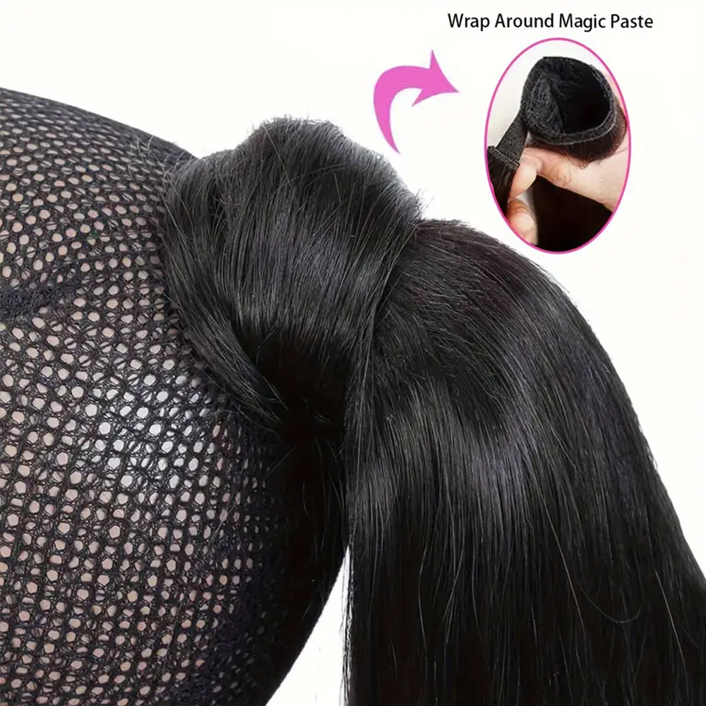 Bone Straight Ponytail Human Hair Extensions 100G Straight Wrap Around Horsetail 100% Remy Human Hair 10"-32" Ponytail Extension for Women