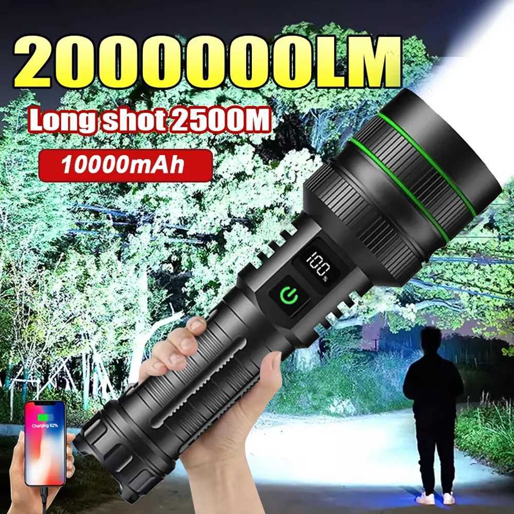 20000000LM Most Powerful LED Flashlight Rechargeable Type-c Flashlight Long Range 2000M Tactical Torch Light For Fishing Hunting C251122
