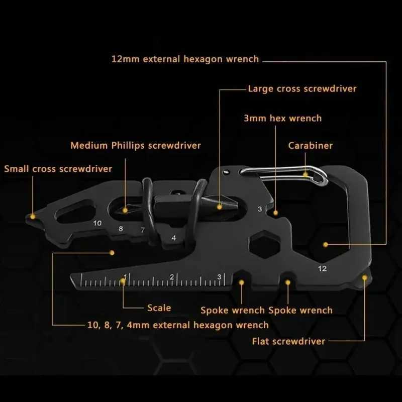 1PC Stainless Steel Carabiner Clip with Bottle Opener Keychain Multifunction Card Tool for Camping Climbing Outdoor Activities J251121