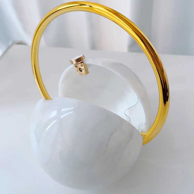 Fashion Bride Pearl White Round Metal Gold Women Luxury Evening Banquet Clutch Bag Wedding Purse Party Day Handbag K251121