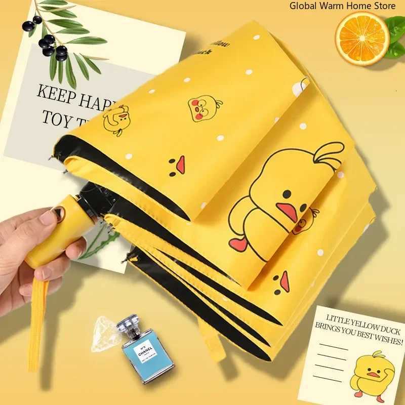 2025 Automatic Umbrella Cute Yellow Duck Sunscreen Cartoon Weatherproof Folding Umbrella Rain Women Man Umbrella Academy ParasolM251122