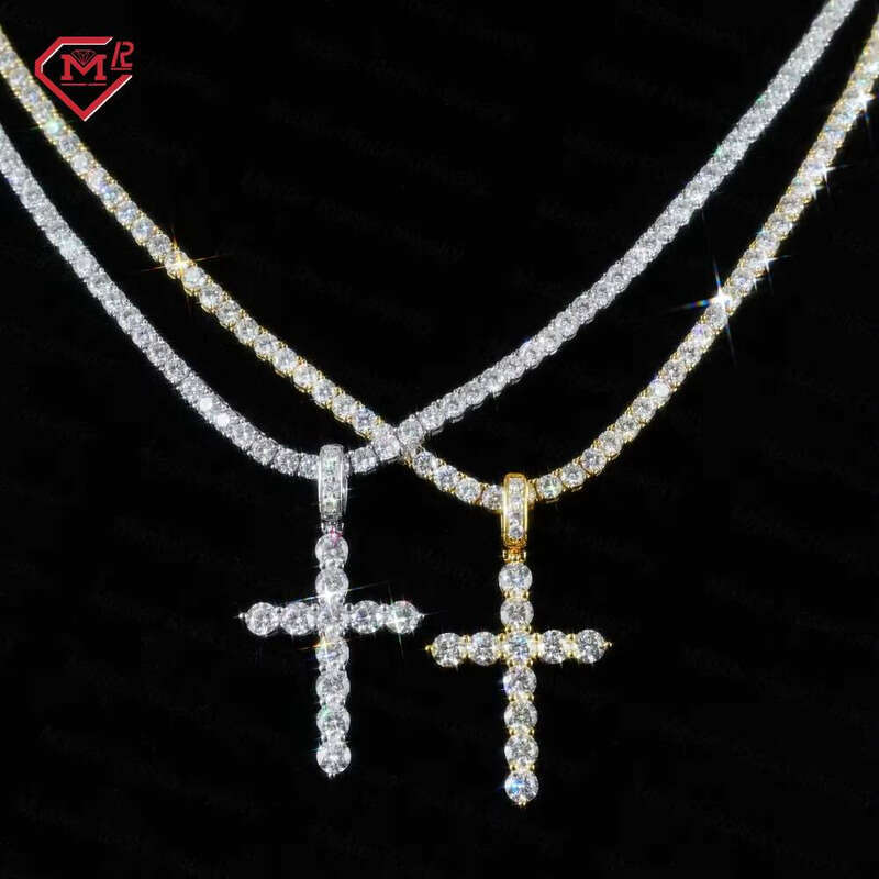 Hip Hop Cross Iced Out Necklace GRA VVS 3mm Round Silicon Stone Pendant