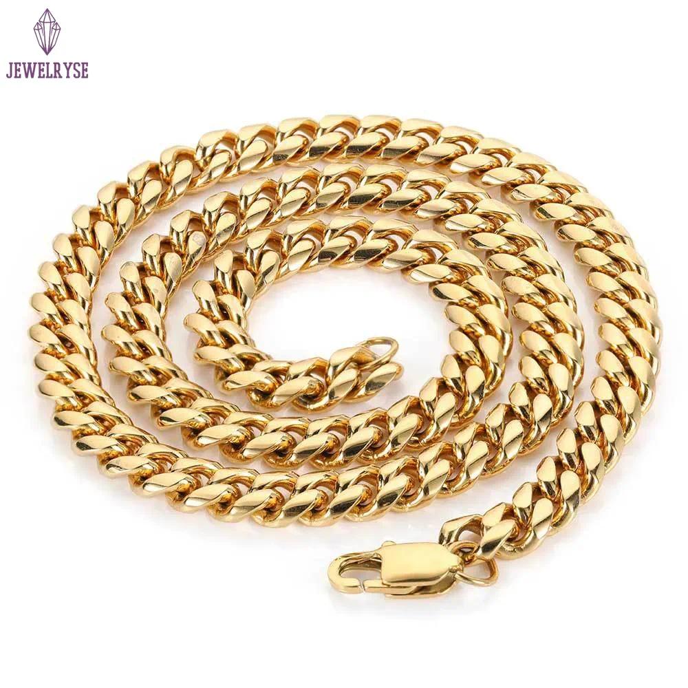 18K Gold Miami Cuban Link Chain Necklace For Men Punk Gold Chains Stainless Steel Choker Necklace Hip Hop Jewelry Gift 5Mm 16-30