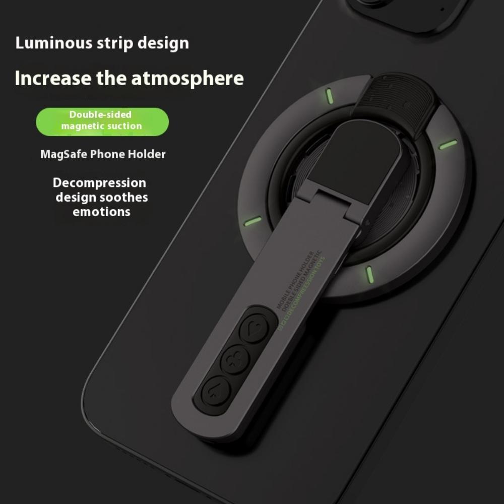 Creative new magnetic ring decompression rotary press mobile phone holder, night light magnetic force large anti-suction stable bracket