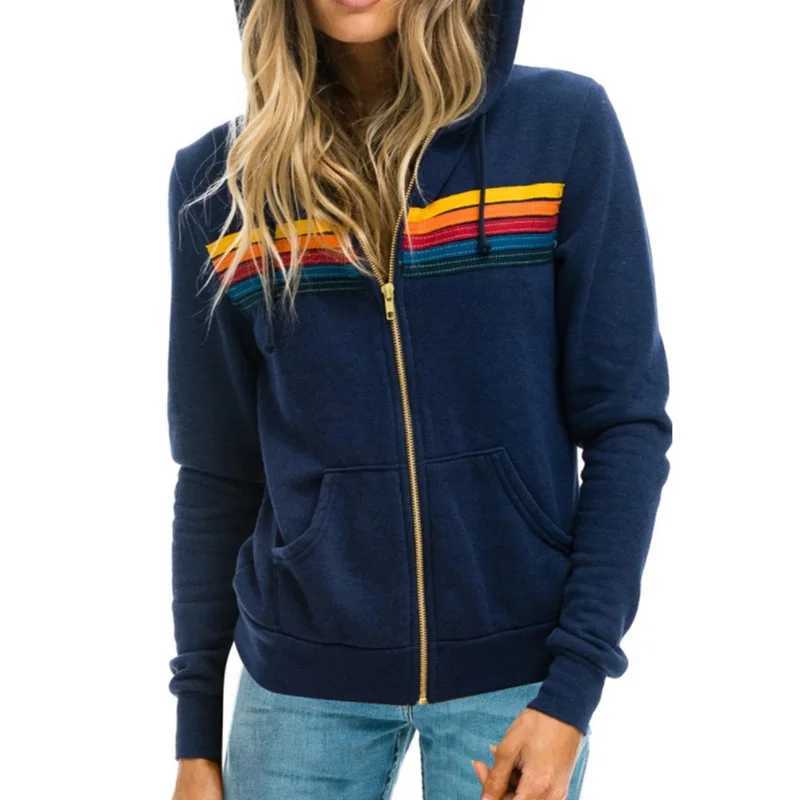 Mens Hoodie Jacket Casual Rainbow Hoodie Fashion Zipper Striped Open Fleece Sweater Mens Hoodie M250425