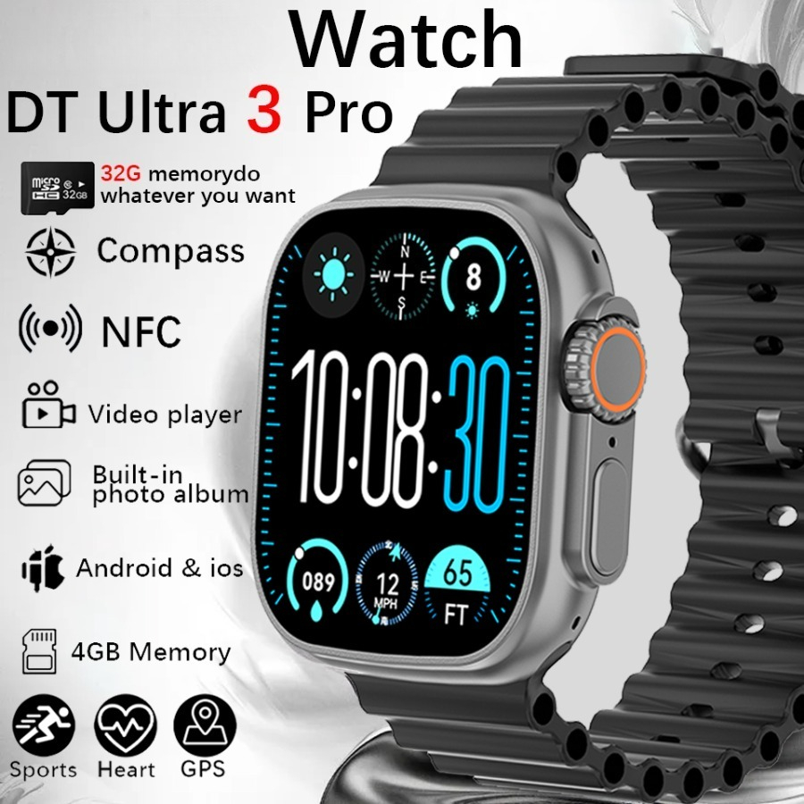2026 DT Ultra 3 Smartwatch Amoled Screen 4GB MP3 MP4 Player Bluetooth Network Sharing APP Store ChatGPT Smart AI Watch Men Sportwatch