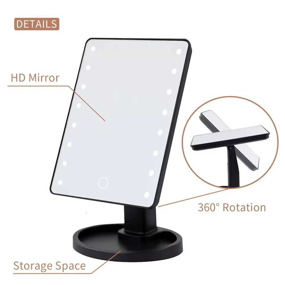 Vanity Lighted Makeup Mirror Square with stand Desktop Beauty LED Cosmetic Mirror with Touch Screen Handheld Compact for Gifts M251122