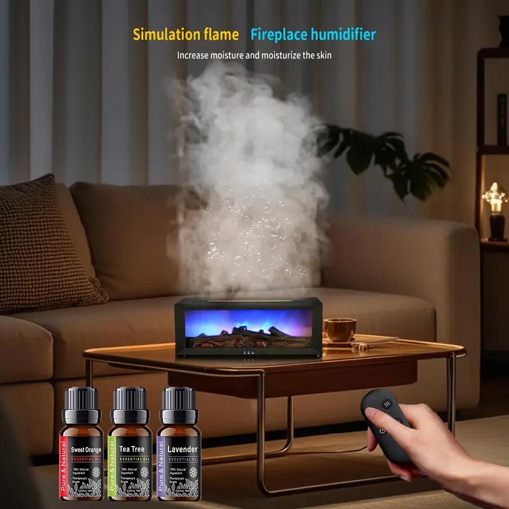 7-Color Fireplace Diffuser 300ml Essential Oil Humidifier with Timer Remote for Home Office