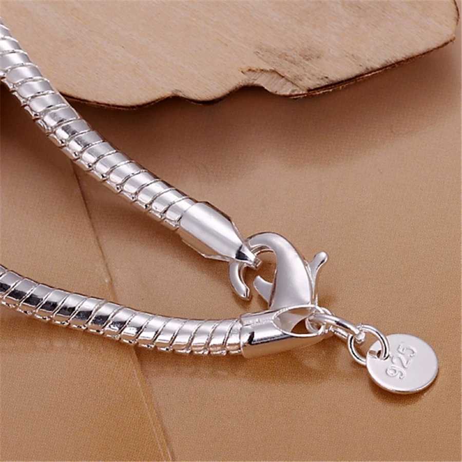 Exquisite 925 Silver Plate 3MM Solid Snake Bone Chain Bracelet with Round Disc Charms Perfect for Adding Beads