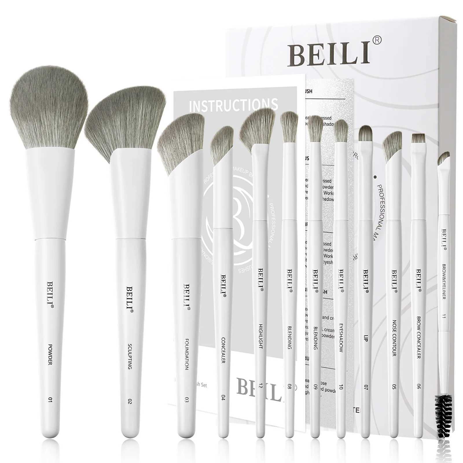 BEILI Vegan Professional Makeup Brush Set 12 Pcs Corn Bamboo Silk Angle Powder Foundation Eyeshadow Eyeliner Brushes Cosmetics C251122