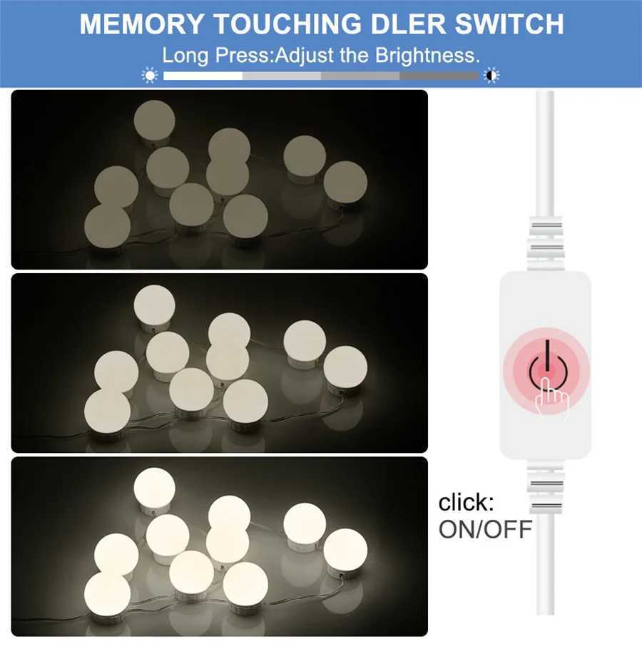 3 Colors USB Makeup Mirror Lamp Led Professional Touch Dimming Dressing Table Vanity Lights 14 Bulbs Fill-in Light for Bathroom M251122