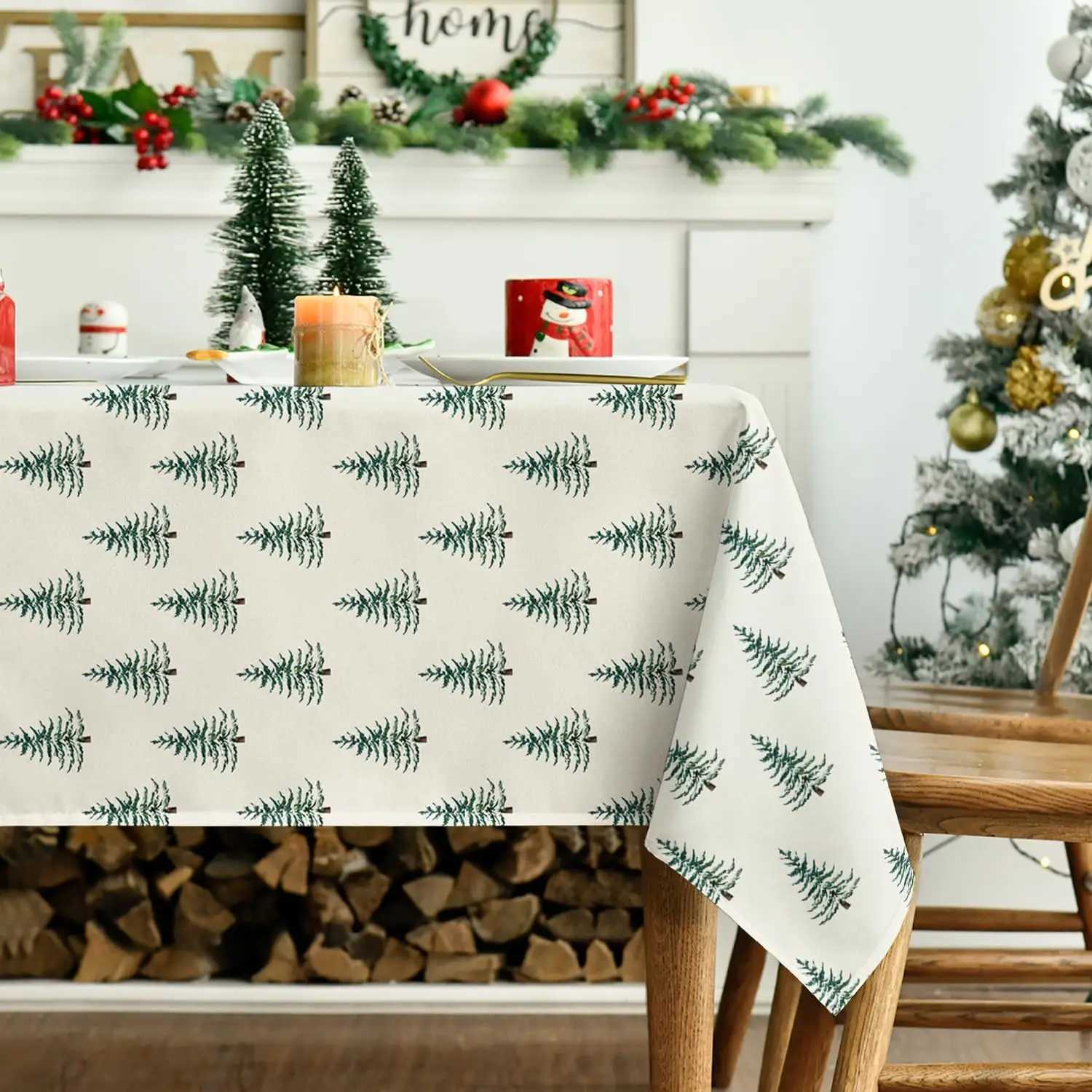 Merry Christmas Tree Print Tablecloth for Table Decor Washable Winter Holiday Kitchen Dining Table Cloth Christmas Decorations C251122