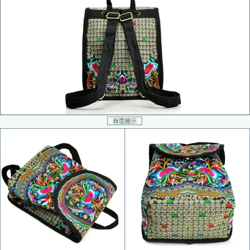 National Embroidery Women Shopping Cover BackpacksNice Floral Embroidered Lady Bohemian Backrack Topsale Canvas Backpack 251111